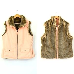 Gap Fur Lined Matte Baby Pink Women's Zip-Up Vest. Large Reversible Design